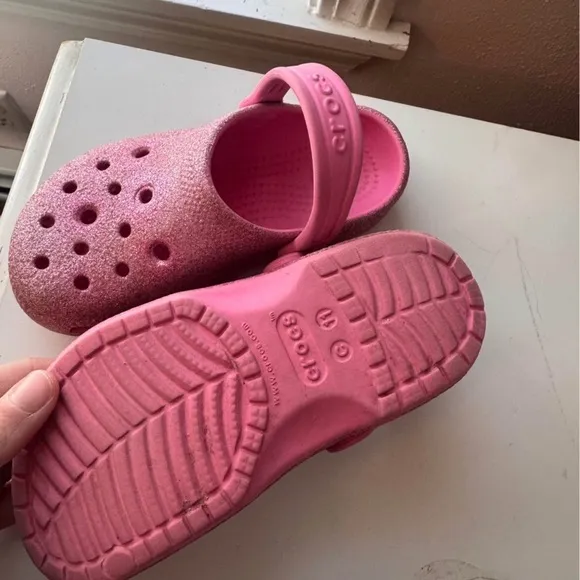 Crocs Kids Pink Glitter Clogs toddler size 11