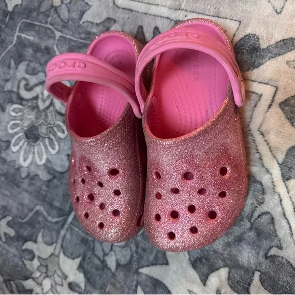 Crocs Kids Pink Glitter Clogs toddler size 11