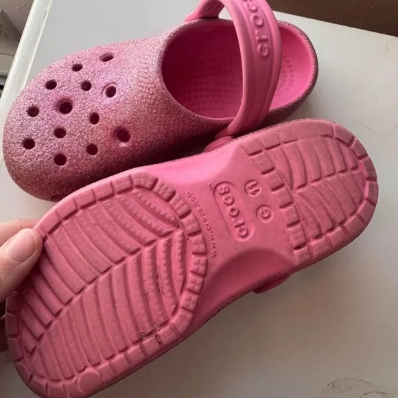 Crocs Kids Pink Glitter Clogs toddler size 11