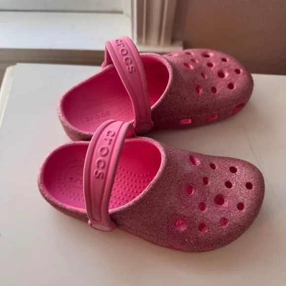 Crocs Kids Pink Glitter Clogs toddler size 11