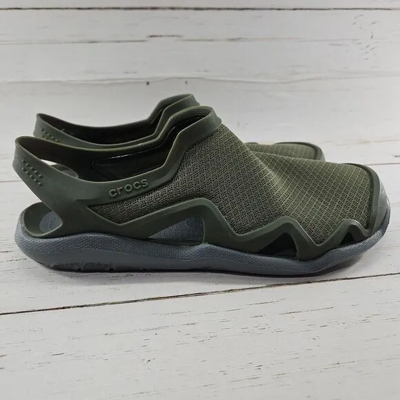 Crocs Mens‎ 8 Swiftwater Mesh Wave Sandals Shoes Green Outdoor Slip On 205701