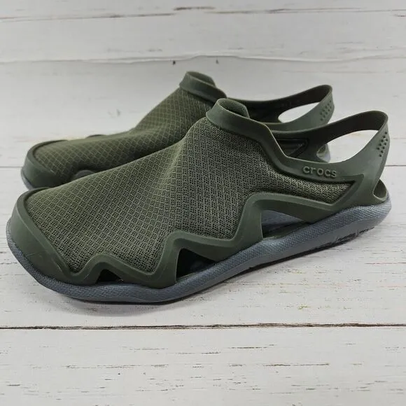 Crocs Mens‎ 8 Swiftwater Mesh Wave Sandals Shoes Green Outdoor Slip On 205701