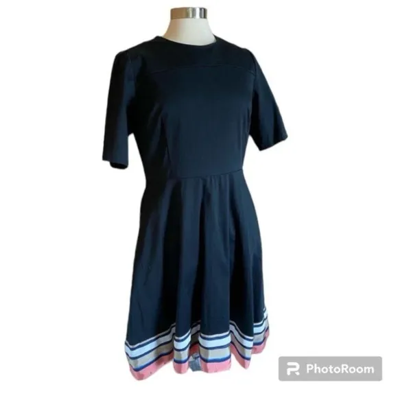 Curete Luxury Designer Short Sleeve Black Dress with Ribbon Hem 12