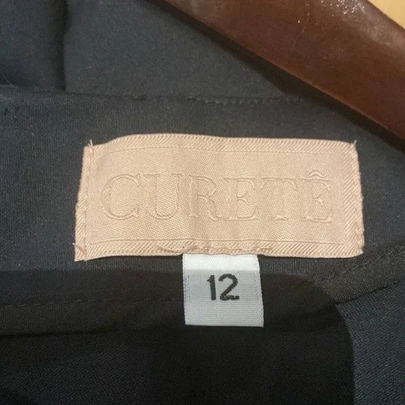 Curete Luxury Designer Short Sleeve Black Dress with Ribbon Hem 12