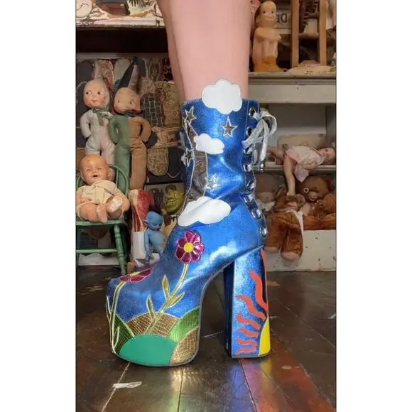 Current Mood Metallic Landscape Platform Boots Rave Festival EDM Cosplay 7
