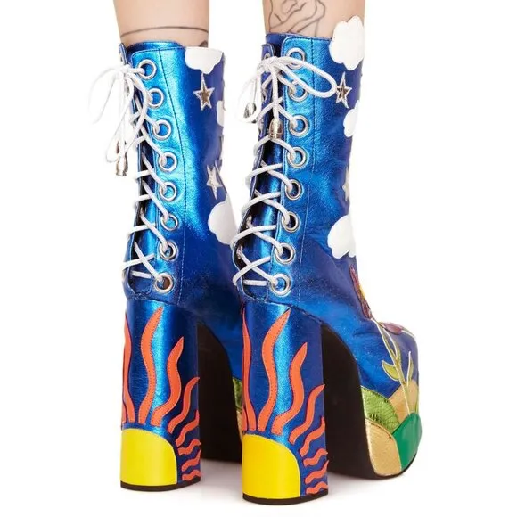 Current Mood Metallic Landscape Platform Boots Rave Festival EDM Cosplay 7