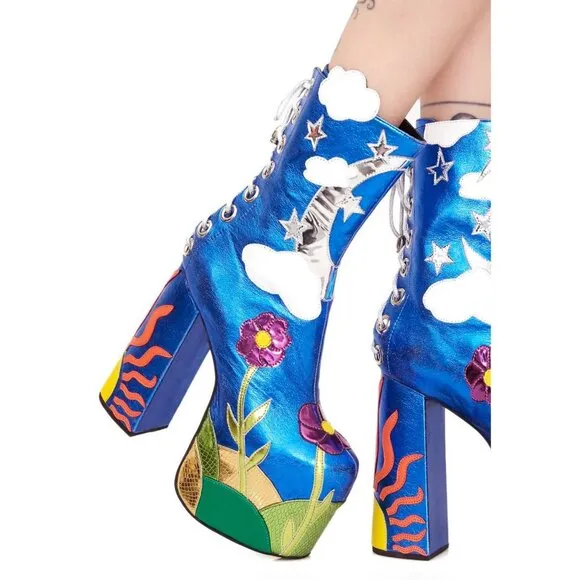 Current Mood Metallic Landscape Platform Boots Rave Festival EDM Cosplay 7