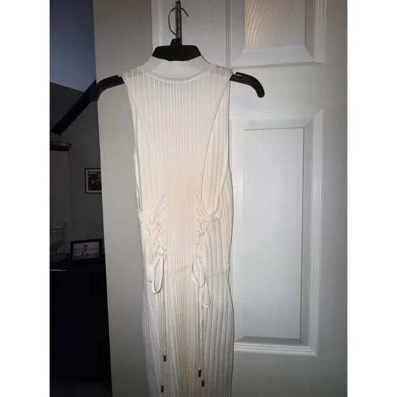 Cushnie et Ochs Ribbed Knit Mock Neck Sleeveless Lace-Up Back Dress L
