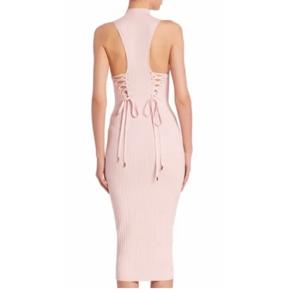 Cushnie et Ochs Ribbed Knit Mock Neck Sleeveless Lace-Up Back Dress L