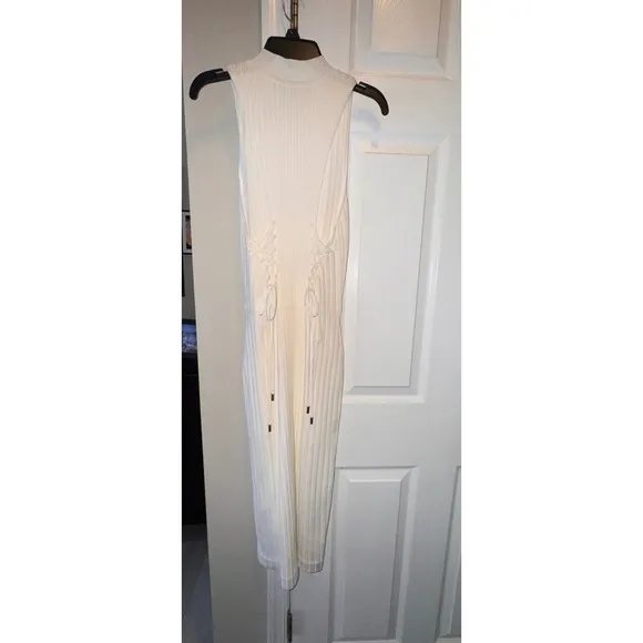 Cushnie et Ochs Ribbed Knit Mock Neck Sleeveless Lace-Up Back Dress L