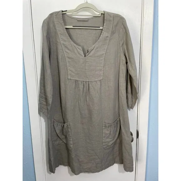 Cut Loose Linen Tunic Dress Medium Gray Lagenlook Minimalist Art to Wear Slub