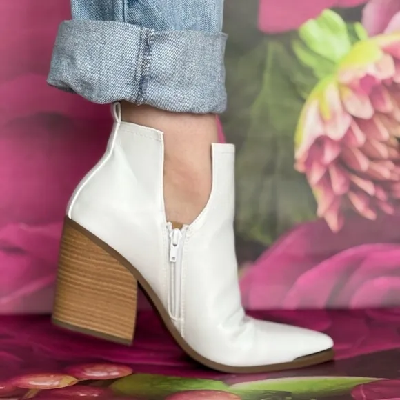 Cute booties cutout western White Ankle Boots
