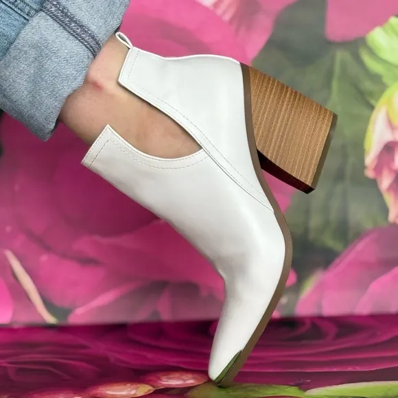 Cute booties cutout western White Ankle Boots