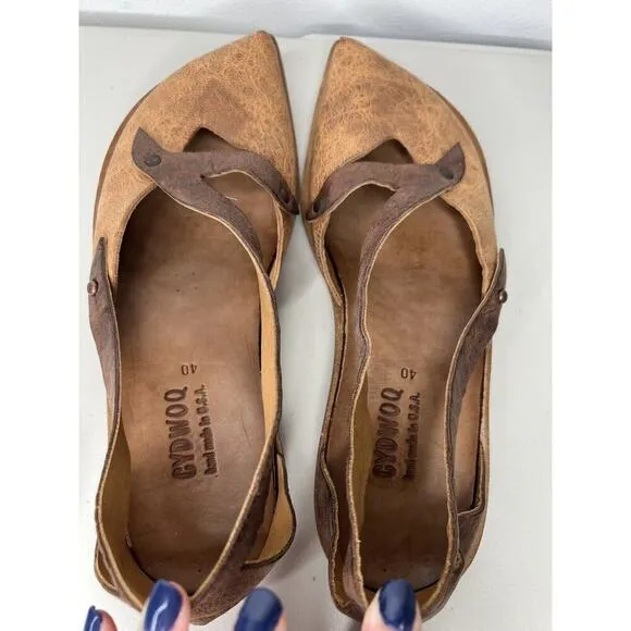 CYDWOQ Hand Made In USA Leather Wrap Brown Shoes Size 40/10