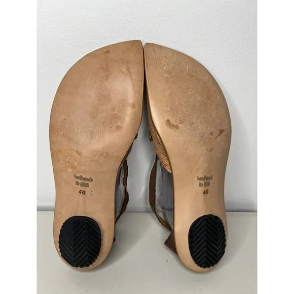 CYDWOQ Hand Made In USA Leather Wrap Brown Shoes Size 40/10