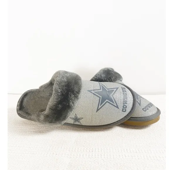Dallas Cowboys Glitter Open Back Slippers Faux Fur Womens size XL (11 / 12)
