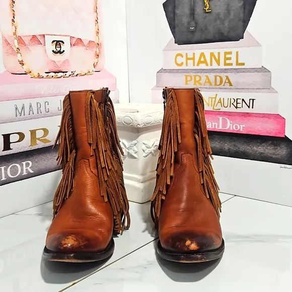 Dan Post Leather Ankle Boots With Fringe