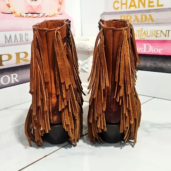 Dan Post Leather Ankle Boots With Fringe