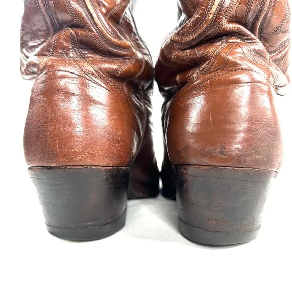 Dan Post Men Size 9 Brown Leather Western Cowboy Boot Metal Toe Tip Plate 6611
