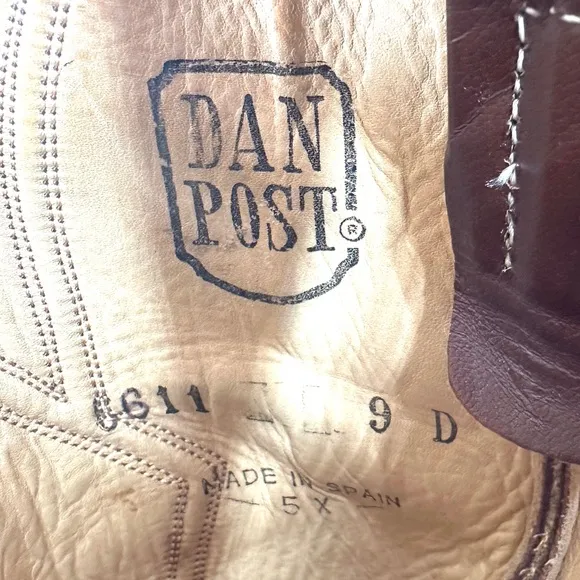 Dan Post Men Size 9 Brown Leather Western Cowboy Boot Metal Toe Tip Plate 6611