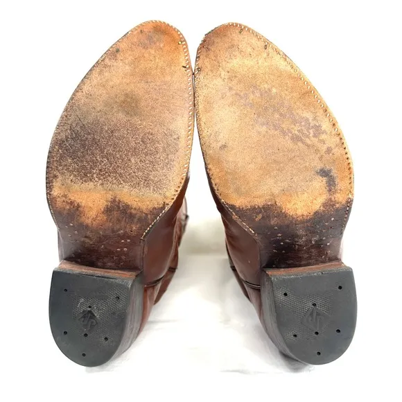Dan Post Men Size 9 Brown Leather Western Cowboy Boot Metal Toe Tip Plate 6611
