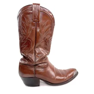 Dan Post Men Size 9 Brown Leather Western Cowboy Boot Metal Toe Tip Plate 6611