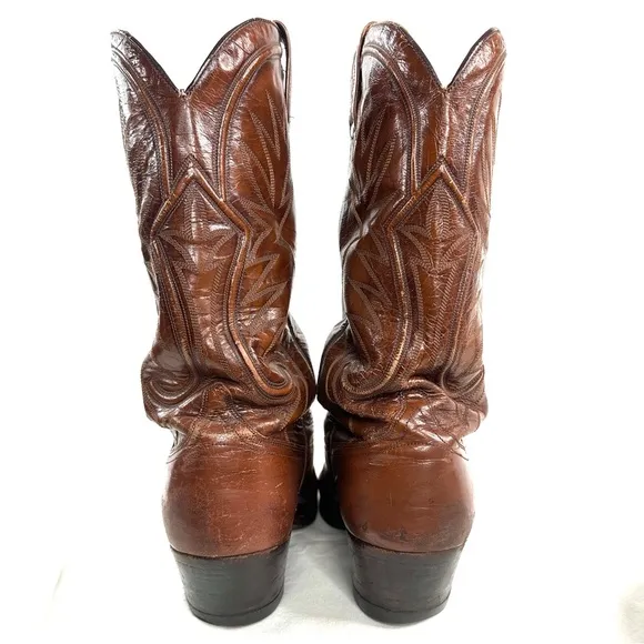 Dan Post Men Size 9 Brown Leather Western Cowboy Boot Metal Toe Tip Plate 6611