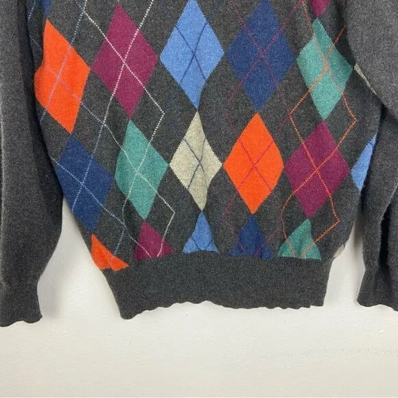 Daniel Cremicieux Men’s 100% Cashmere Sweater V-neck Argyle Quiet Luxury Large
