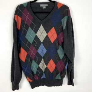 Daniel Cremicieux Men’s 100% Cashmere Sweater V-neck Argyle Quiet Luxury Large