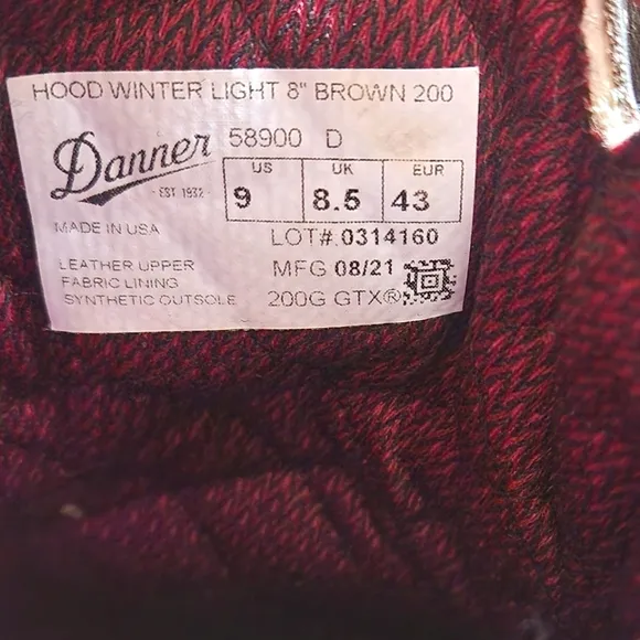 Danner Hood Winter Light Leather Boots 8&quot; Brown Vibram Lace Up Soles Mens 9