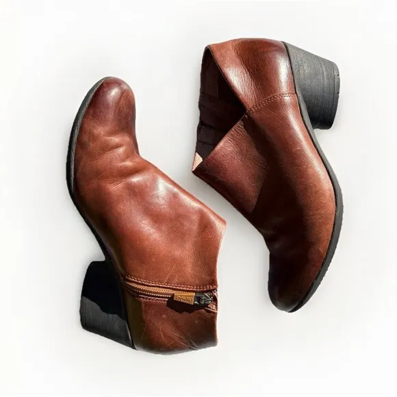 Dansko Boots Women 7.5-8 EU 38 Raina Ankle Booties Heel Burnished Brown Side Zip