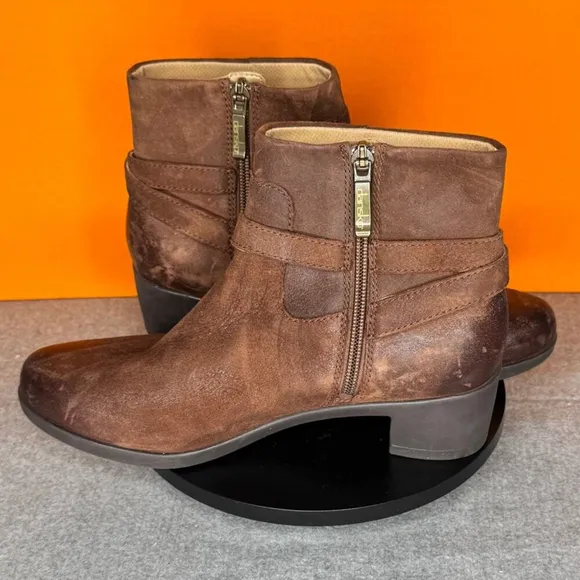 Dansko Cagney Brown Leather Buckle Strap Zip Heel Bootie Size EU 38 US 7.5 - 81