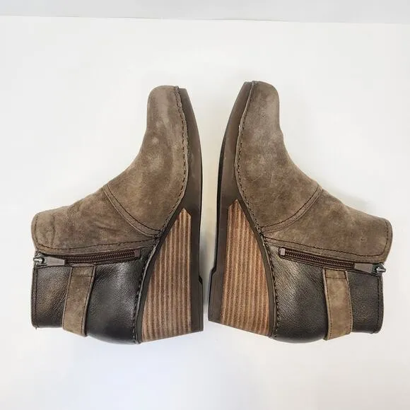 Dansko Women Shirley Wedge Ankle Boot Bootie Size 40 US 9.5 Brown Taupe Suede