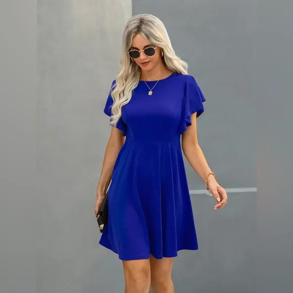 Dark green Ruffle Sleeve short sleeve minimalist mini Dress