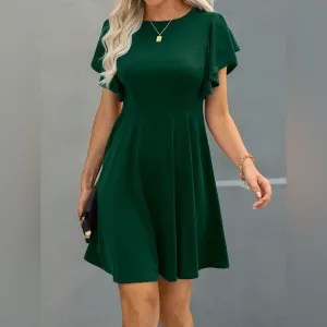 Dark green Ruffle Sleeve short sleeve minimalist mini Dress