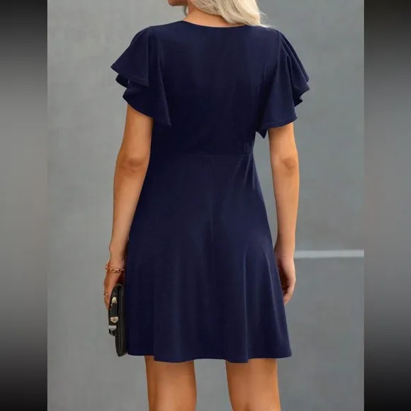 Dark green Ruffle Sleeve short sleeve minimalist mini Dress