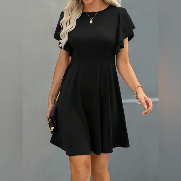 Dark green Ruffle Sleeve short sleeve minimalist mini Dress
