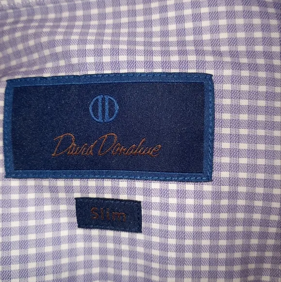 David Donahue NWT Cotton Slim Fit Classic Preppy Purple/White Check Shirt