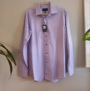 David Donahue NWT Cotton Slim Fit Classic Preppy Purple/White Check Shirt