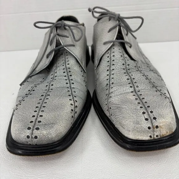 David Eden Brogue Oxford Shoes Mens Size 10 Gray Leather Handmade Lace Up
