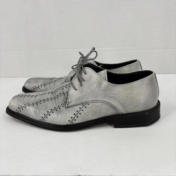David Eden Brogue Oxford Shoes Mens Size 10 Gray Leather Handmade Lace Up