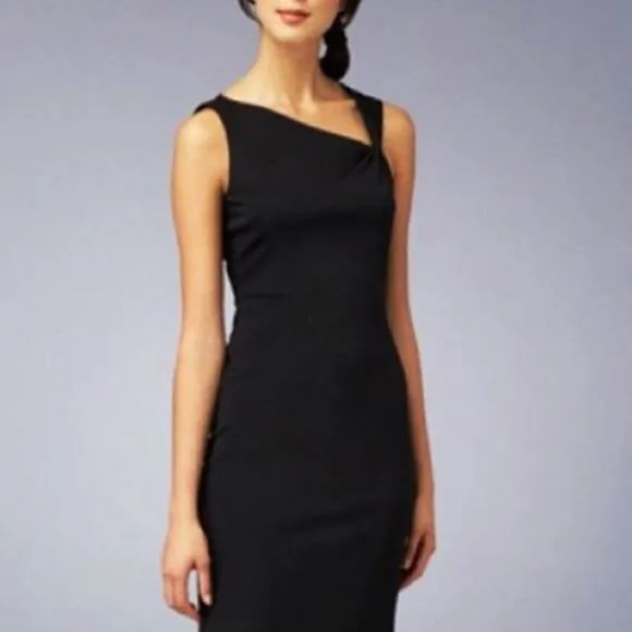 David Meister Black Asymmetric Cocktail Dress SIZE 4 Designer Quiet Luxury $690