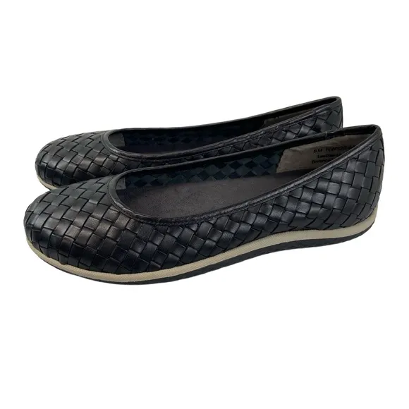 David Tate Womens Size 8M Dazzle Woven Ballet Flat Black Nappa Leather Shoes