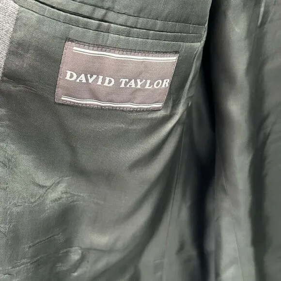 David Taylor Sport Coat Blazer Mens 48L Gray Gold Button Detail