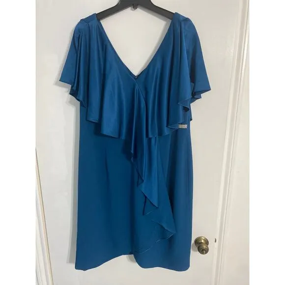 Daymor Couture dress women’s size 18 blue ruffle event cocktail luxury elegant