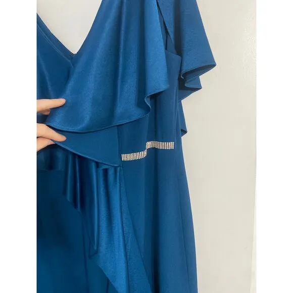 Daymor Couture dress women’s size 18 blue ruffle event cocktail luxury elegant