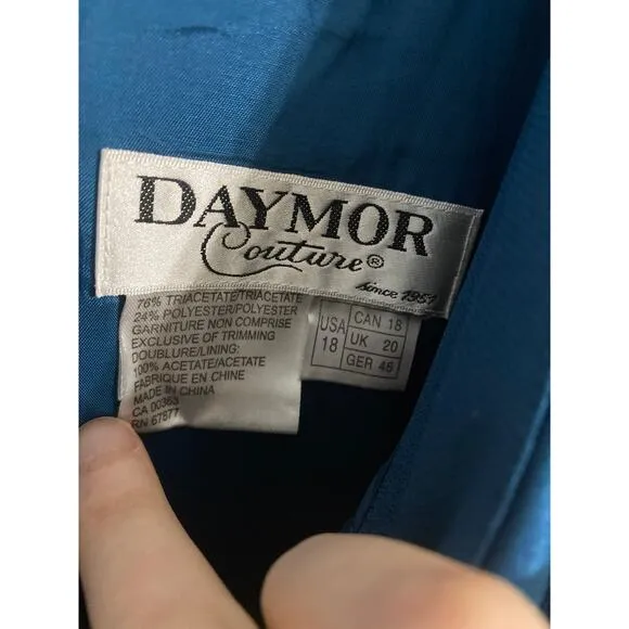 Daymor Couture dress women’s size 18 blue ruffle event cocktail luxury elegant