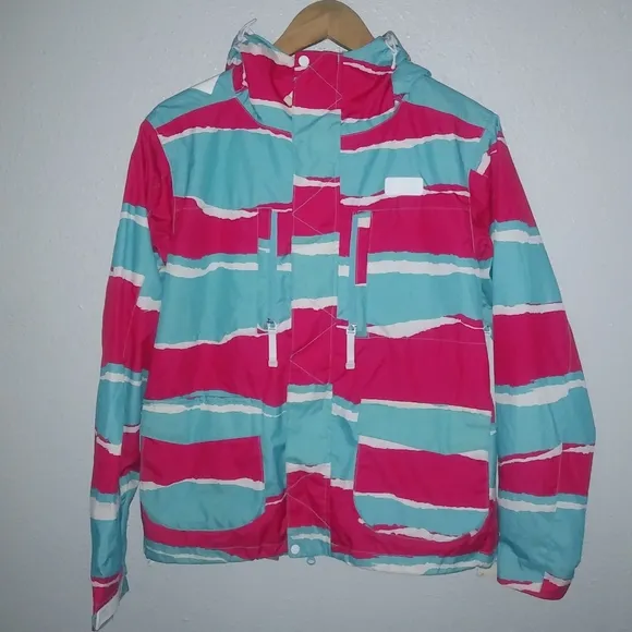 DC Shoes Exotex S Rare Bold Jagged Striped Snowboard Jacket in Pink &amp; Turquoise