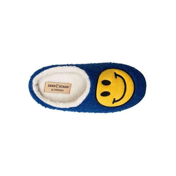 DEER STAGS Mens Blue Smiley Face Cushioned Round Toe Slip On Slippers 10 M