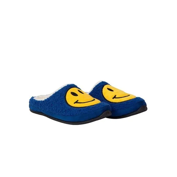 DEER STAGS Mens Blue Smiley Face Cushioned Round Toe Slip On Slippers 11 M